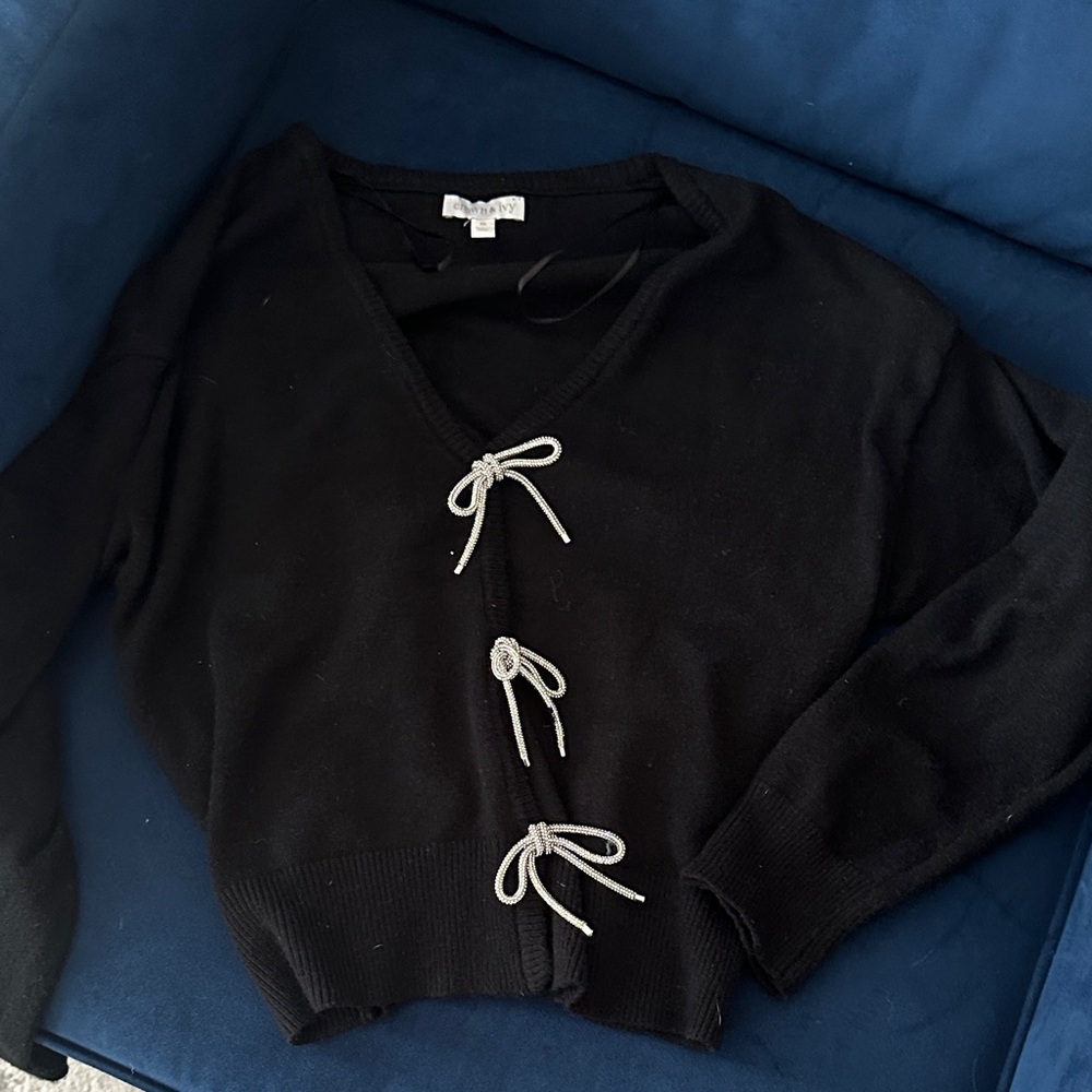 Soft Black Sweater with Bow Accents